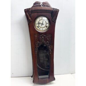 German Art Nouveau Carved Wood Large Wall Clock